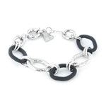 Bracciale in Metallo a catena lavorata, con elementi smaltati in gomma nera