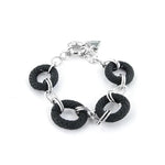 Bracciale in Metallo a catena con elementi smaltati in gomma nera