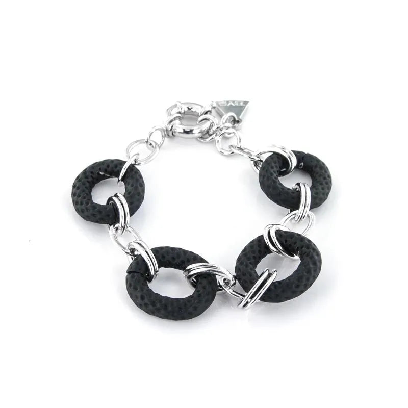 Bracciale in Metallo a catena con elementi smaltati in gomma nera