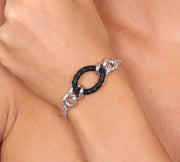 Bracciale in Metallo a catena multifilo con elemento centrale smaltato in gomma  nera