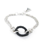 Bracciale in Metallo a catena multifilo con elemento centrale smaltato in gomma  nera