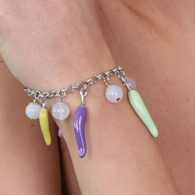 Bracciale in metallo con corni portafortuna napoletani pendenti | corni napoletani | BYSIMON