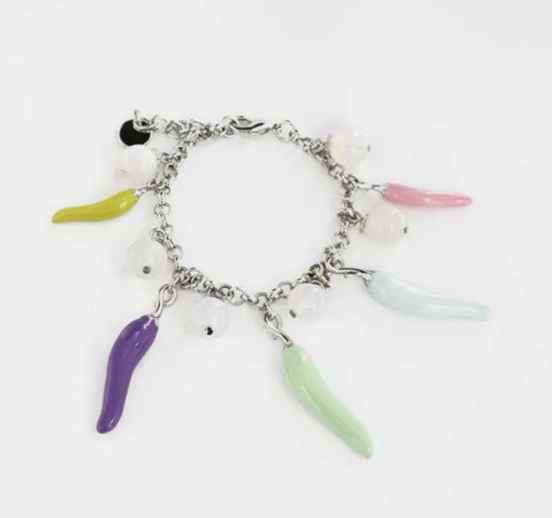 Bracciale in metallo con corni portafortuna napoletani pendenti | corni napoletani | BYSIMON