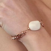 Bracciale in Metallo a catena multifilo, con elemento centrale effetto pietra dura bianca