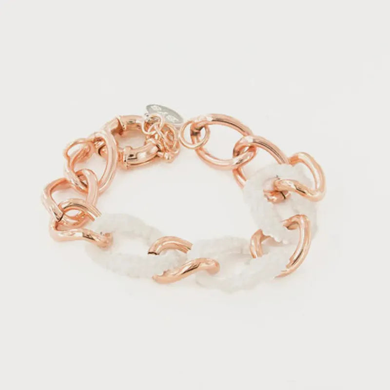 Bracciale in Metallo a catena lucida con elementi smaltati in gomma biancha
