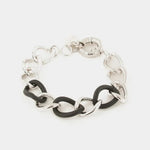 Bracciale in Metallo a catena lucida con elementi smaltati in gomma nera