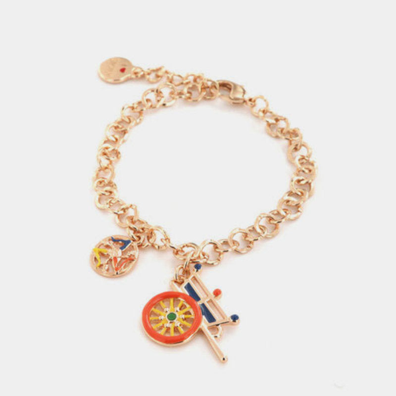 Bracciale in Metallo maglia rolò, con carretto siciliano pendente impreziosito da smalti colorati - BYSIMON gioielli