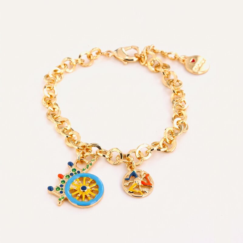 Bracciale in Metallo maglia rolò, con carretto siciliano pendente impreziosito da smalti colorati - BYSIMON gioielli