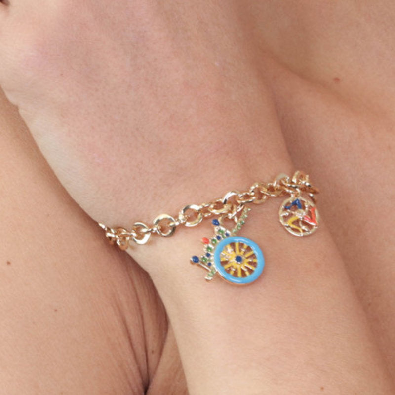 Bracciale in Metallo maglia rolò, con carretto siciliano pendente impreziosito da smalti colorati - BYSIMON gioielli