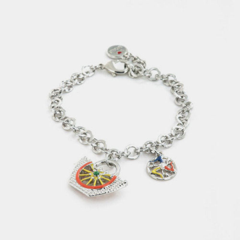 Bracciale in Metallo maglia rolò, con coffa siciliana impreziosita da disegno ruota carretto in smalti colorati SICILY - gioi