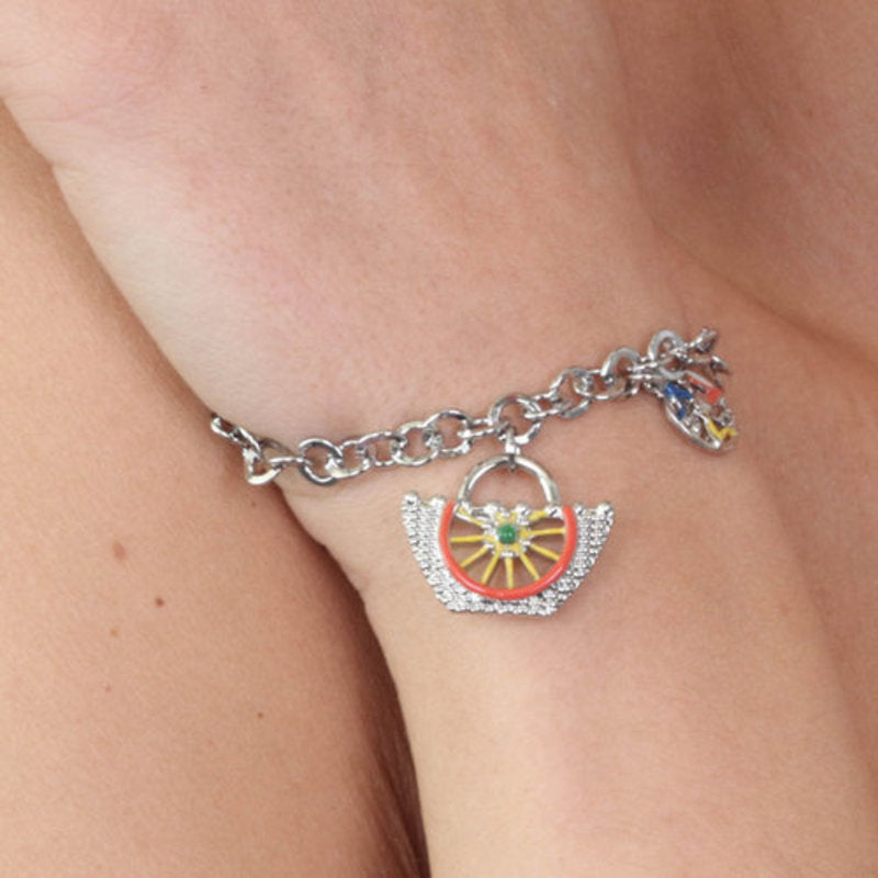 Bracciale in Metallo maglia rolò, con coffa siciliana impreziosita da disegno ruota carretto in smalti colorati SICILY - gioi