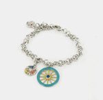 Bracciale in Metallo maglia rolò, con ruota carretto siciliano pendente impreziosita da smalti colorati