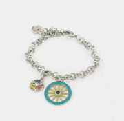 Bracciale in Metallo maglia rolò, con ruota carretto siciliano pendente impreziosita da smalti colorati