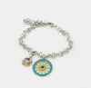 Bracciale in Metallo maglia rolò, con ruota carretto siciliano pendente impreziosita da smalti colorati