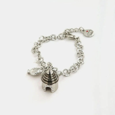 Bracciale in Metallo con trullo pugliese pendente, impreziosito da smalti colorati e piccolo pumo a lato - BYSIMON gioielli