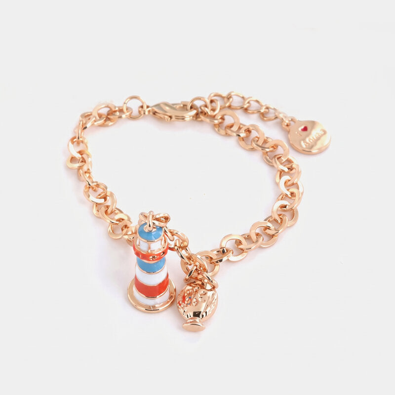 Bracciale in Metallo con ciondolo faro pendente, impreziosito da smalti colorati e piccolo pumo a lato - BYSIMON gioielli
