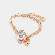 Bracciale in Metallo con ciondolo faro pendente, impreziosito da smalti colorati e piccolo pumo a lato