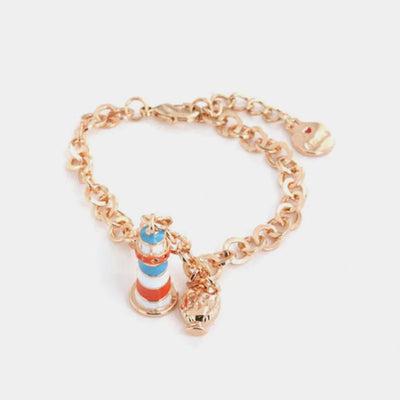 Bracciale in Metallo con ciondolo faro pendente, impreziosito da smalti colorati e piccolo pumo a lato - BYSIMON gioielli