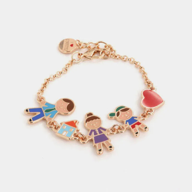 Metal bracelet with family charms embellished with colorful enamels