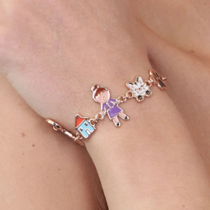 Metal bracelet with family charms embellished with colorful enamel