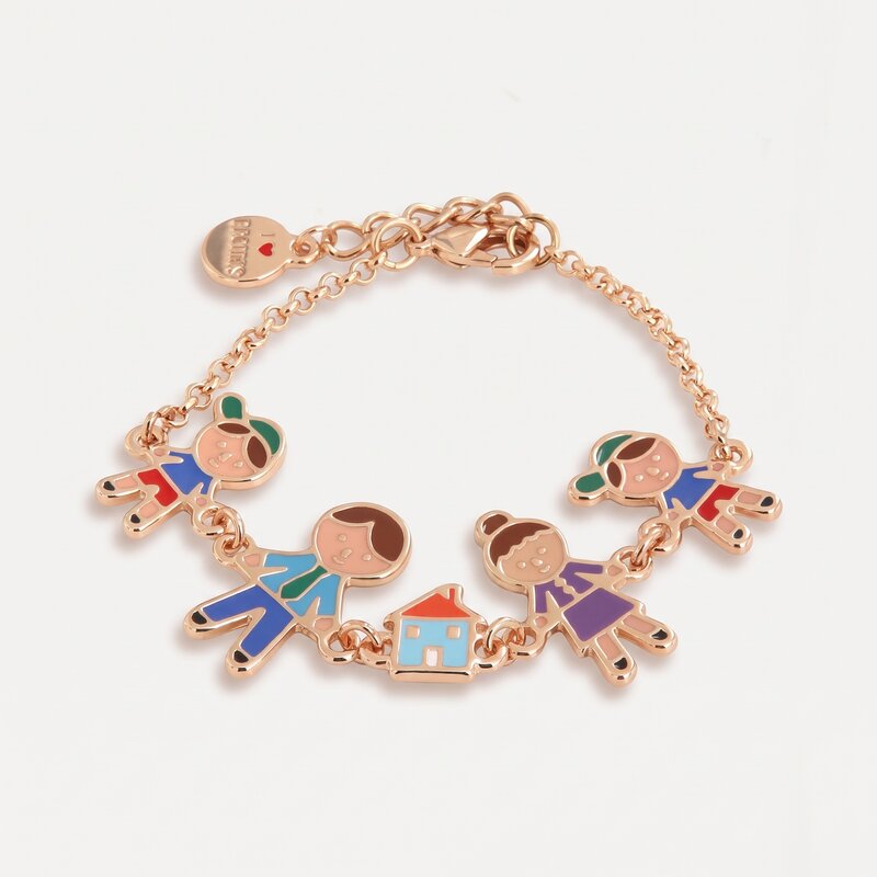 Bracciale in Metallo con ciondoli famiglia impreziositi da smalti colorati - BYSIMON gioielli