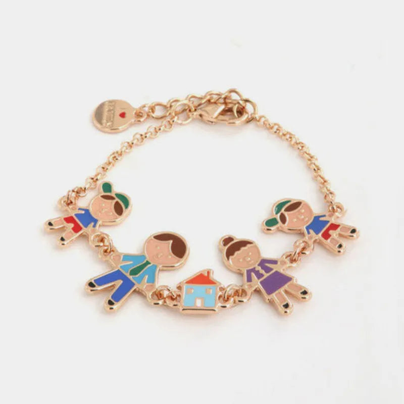 Metal bracelet with family charms embellished with colored enamel