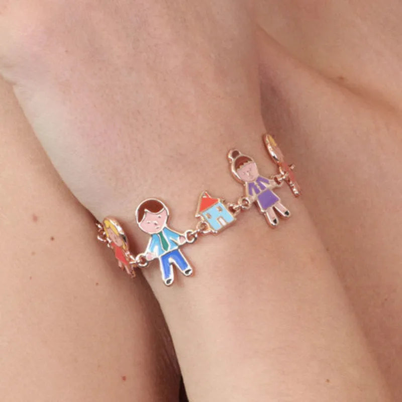 Bracciale in Metallo con ciondoli famiglia impreziositi da smalti colorati - BYSIMON gioielli