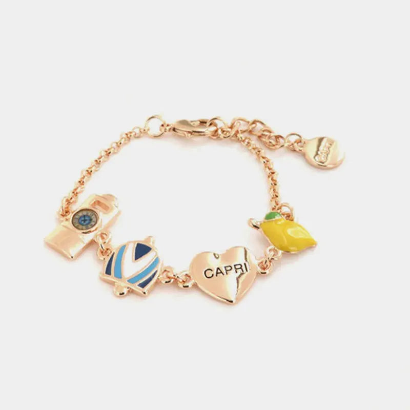 Bracciale in Metallo con simboli ispirati all'isola di capri, impreziositi da smalti colorati