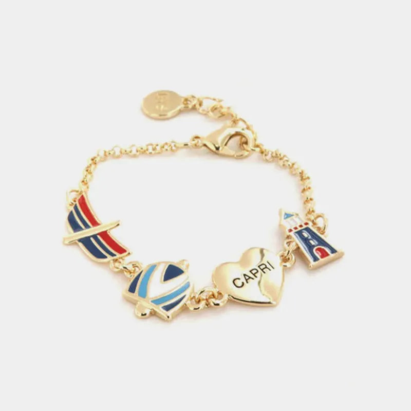Bracciale in Metallo con simboli ispirati all'isola di capri, impreziositi da smalti colorati
