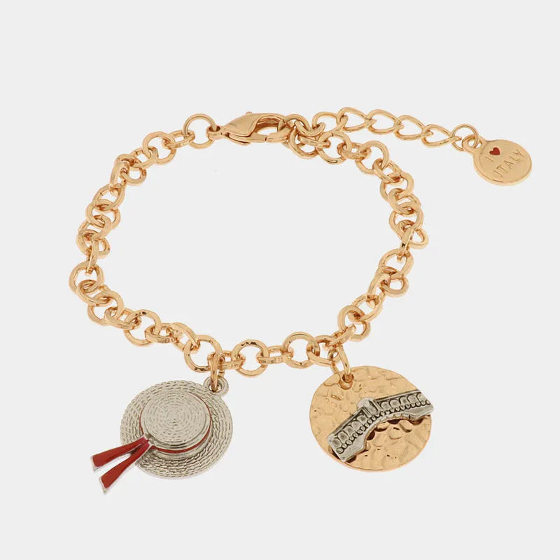 Bracciale in Metallo con cappello veneziano e ponte di rialto pendenti - BYSIMON gioielli