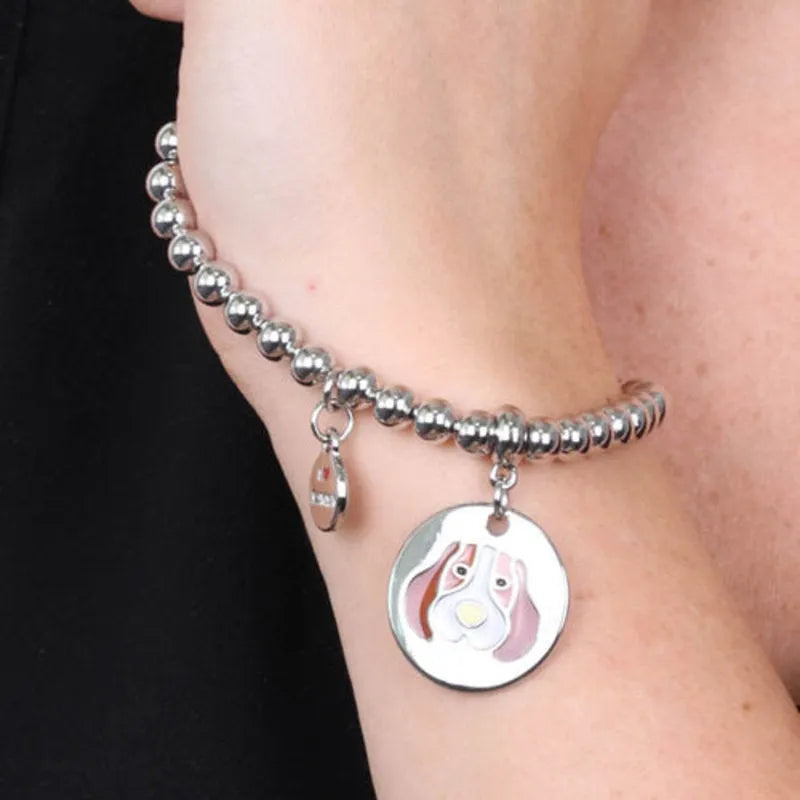 Bracciale in Metallo  con medaglia simbolo cane impreziosito da smalti colorati