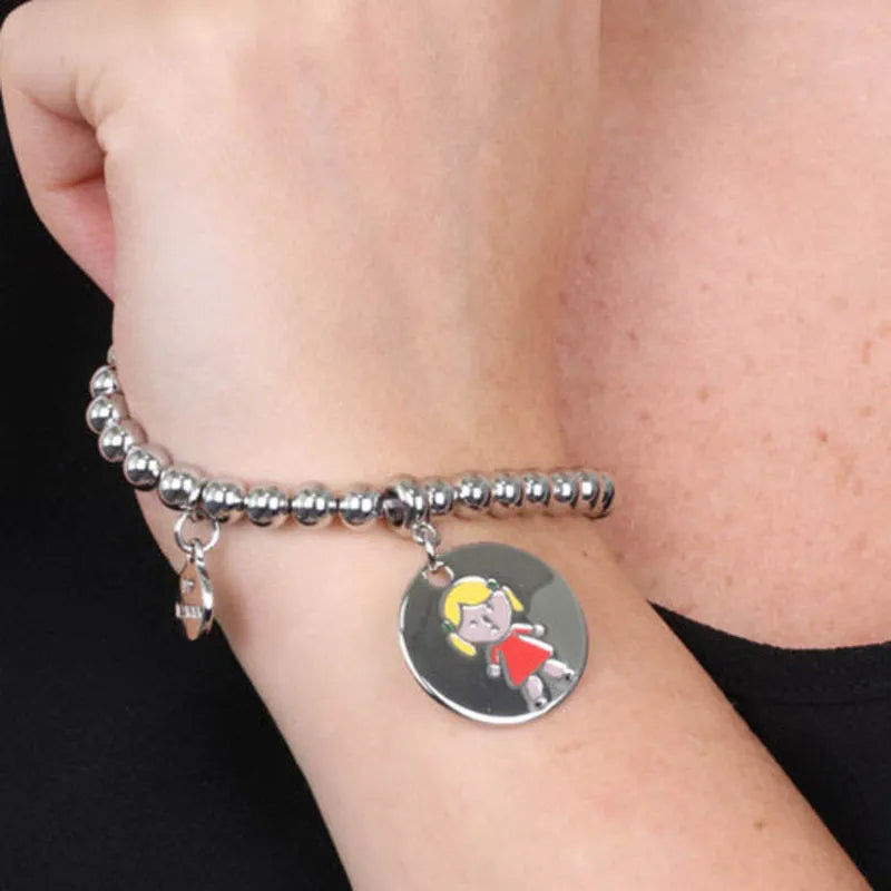 Bracciale in Metallo  con medaglia simbolo bimba impreziosito da smalti colorati - BYSIMON gioielli