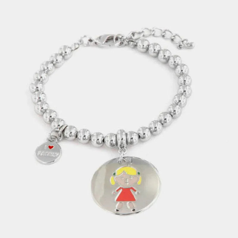 Bracciale in Metallo  con medaglia simbolo bimba impreziosito da smalti colorati - BYSIMON gioielli
