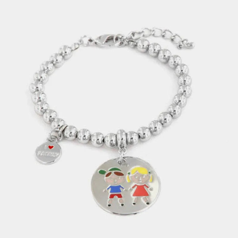 Bracciale in Metallo  con medaglia simbolo bimbi impreziosito da smalti colorati