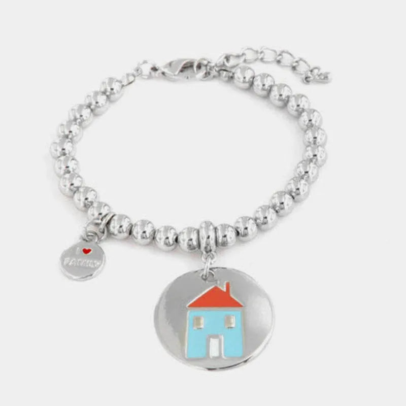Bracciale in Metallo  con medaglia simbolo casa impreziosito da smalti colorati