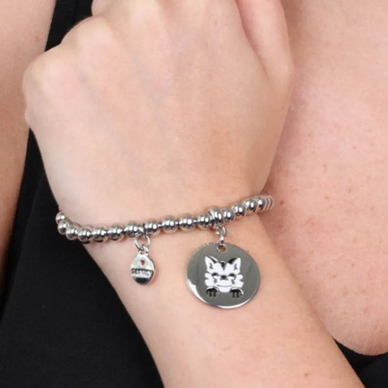 Bracciale in Metallo con medaglia simbolo gatto impreziosito da smalti colorati - BYSIMON gioielli