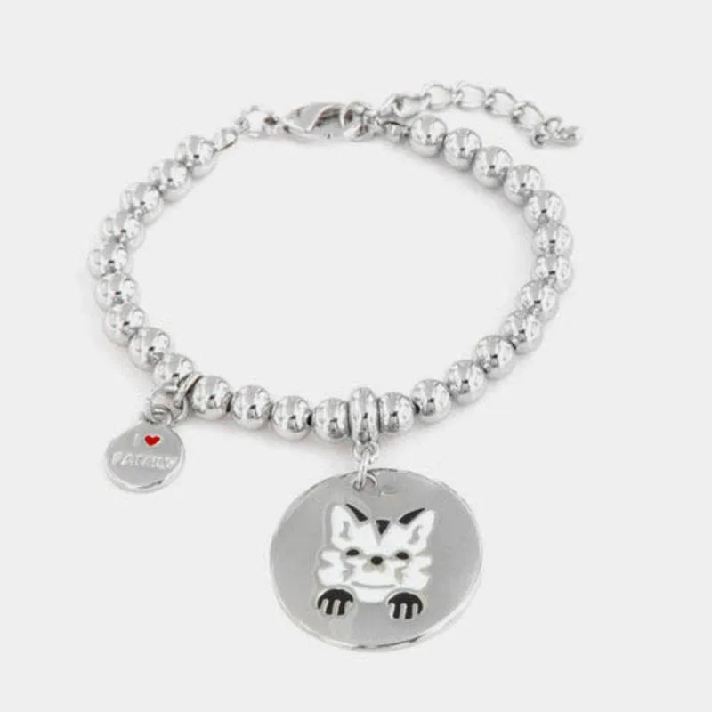 Bracciale in Metallo con medaglia simbolo gatto impreziosito da smalti colorati - BYSIMON gioielli