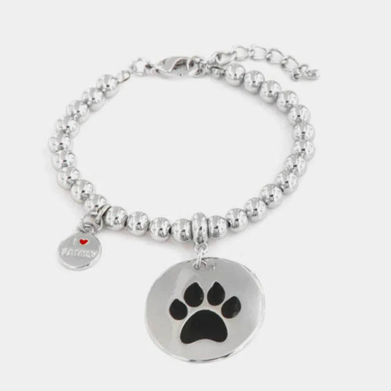 Bracciale in Metallo con medaglia simbolo zampetta impreziosito da smalti colorati