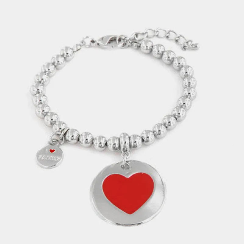 Bracciale in Metallo con medaglia simbolo cuore impreziosito da smalti colorati - BYSIMON gioielli
