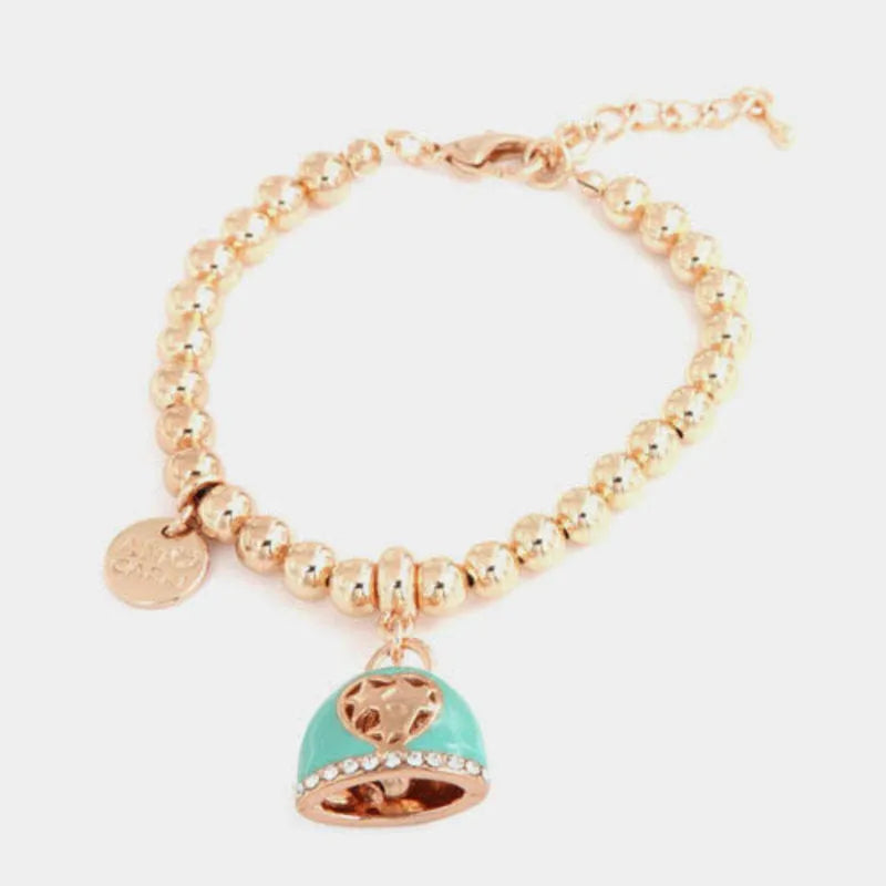 Bracciale in Metallo con campana pendente verde e stelle centrali - BYSIMON gioielli