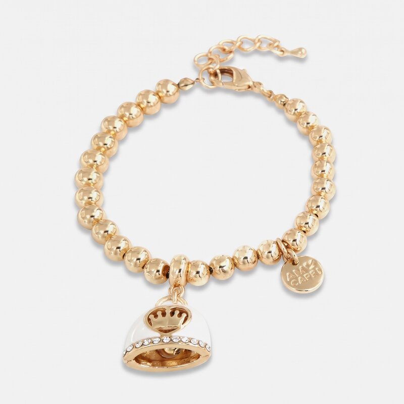 Bracciale in Metallo con campanella bianca e disegno centrale corona - BYSIMON gioielli