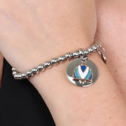 Bracciale in Metallo maglia a sfere, con medaglione,  simbolo campana, a rilievo