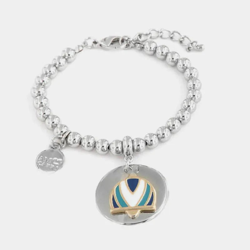 Bracciale in Metallo maglia a sfere, con medaglione,  simbolo campana, a rilievo