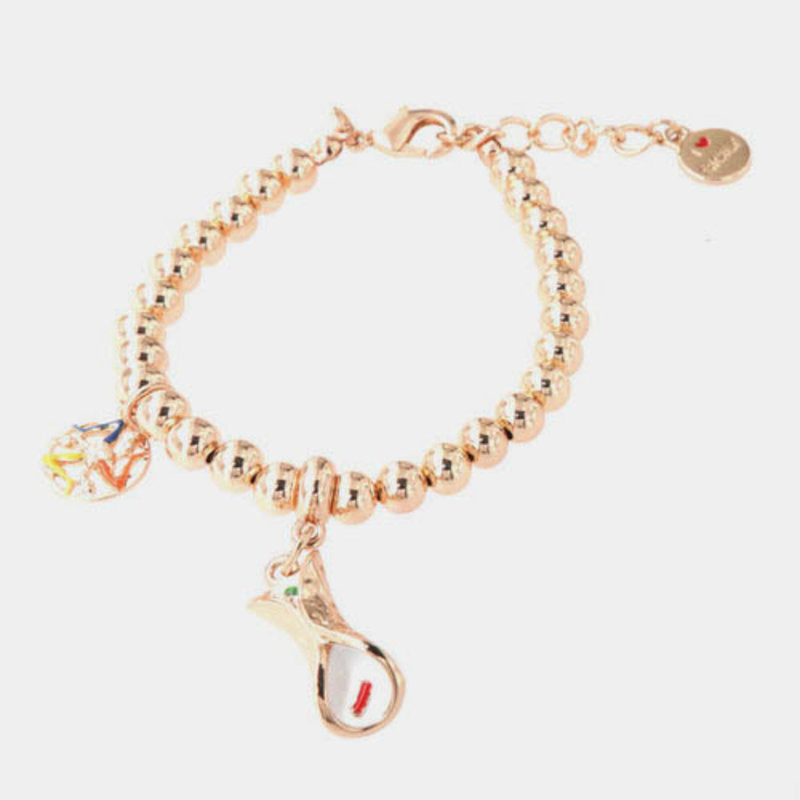 Bracciale in Metallo maglia a sfere, con cannolo siciliano pendente, impreziosito da smalti colorati - BYSIMON gioielli