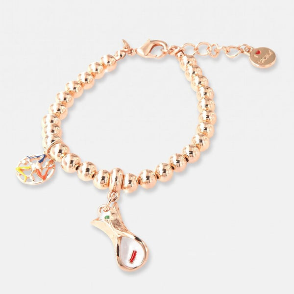 Bracciale in Metallo maglia a sfere, con cannolo siciliano pendente, impreziosito da smalti colorati - BYSIMON gioielli