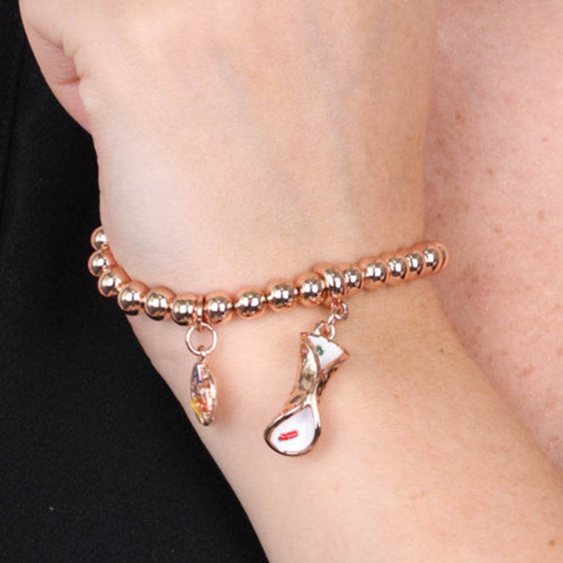 Bracciale in Metallo maglia a sfere, con cannolo siciliano pendente, impreziosito da smalti colorati - BYSIMON gioielli