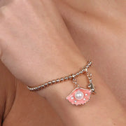 Bracciale in Metallo con ciondolo conchiglia pendente, impreziosita da smalto rosa e perla