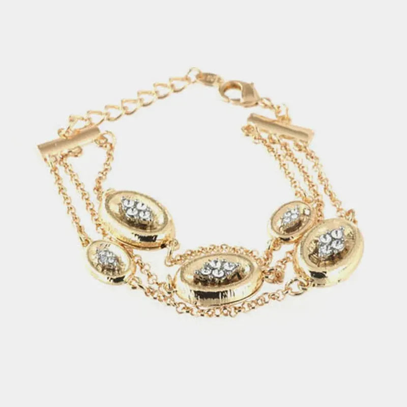 Bracciale in Metallo multifilo con ciondoli ovali impreziositi da cristalli