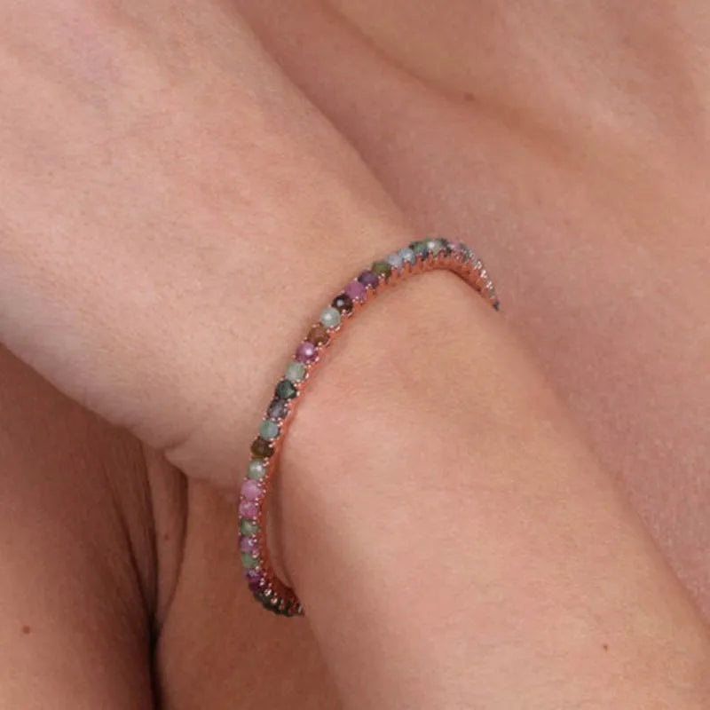 Rigid Metal Bracelet with multicolored natural stone