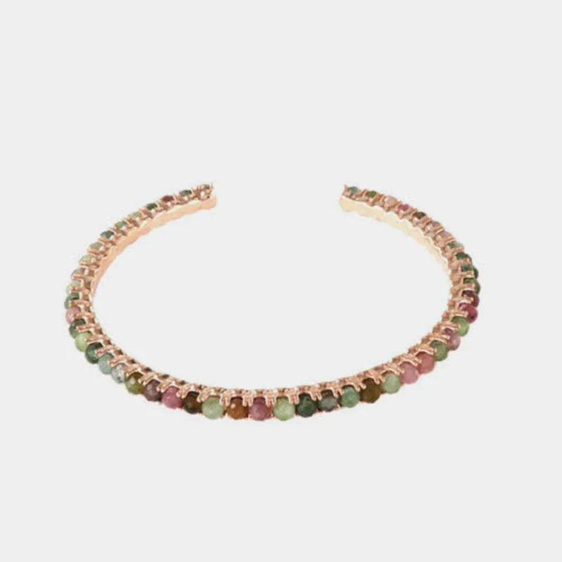 Rigid Metal Bracelet with multicolored natural stone